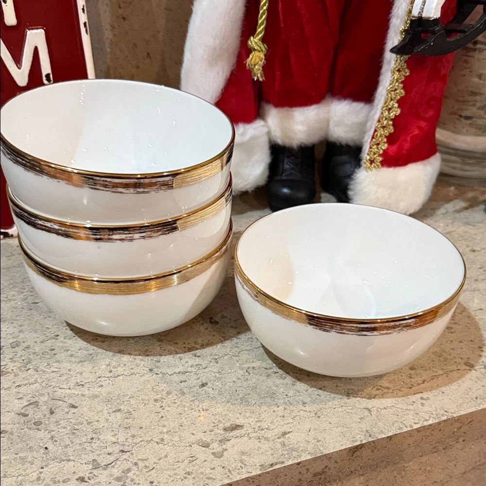 Crate&Barrel White and Gold Dinnerware Bowls